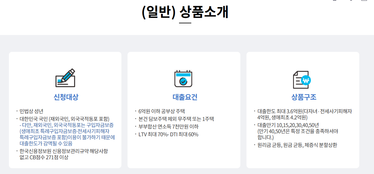 아낌e-보금자리론 신청대상 대출요건 상품구조