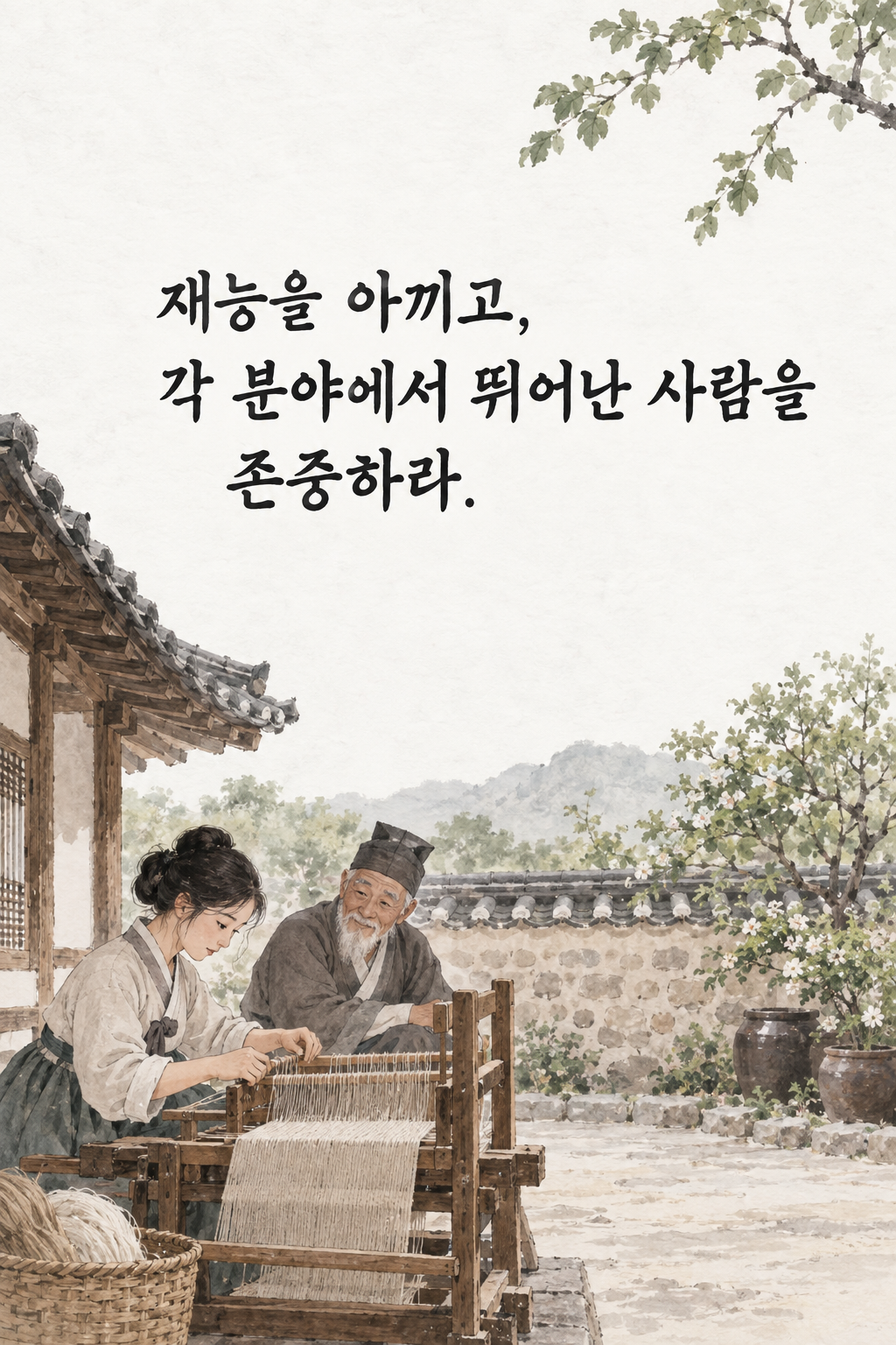 재능을 아끼고, 각 분야에서 뛰어난 사람을 존중하라. 문구가 담긴 세로형 이미지