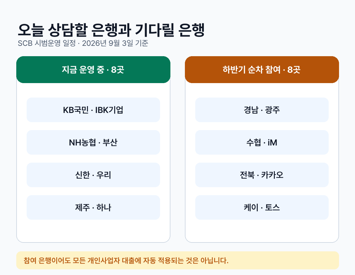 지금 SCB를 운영하는 8개 은행과 하반기 참여 예정 8개 은행
