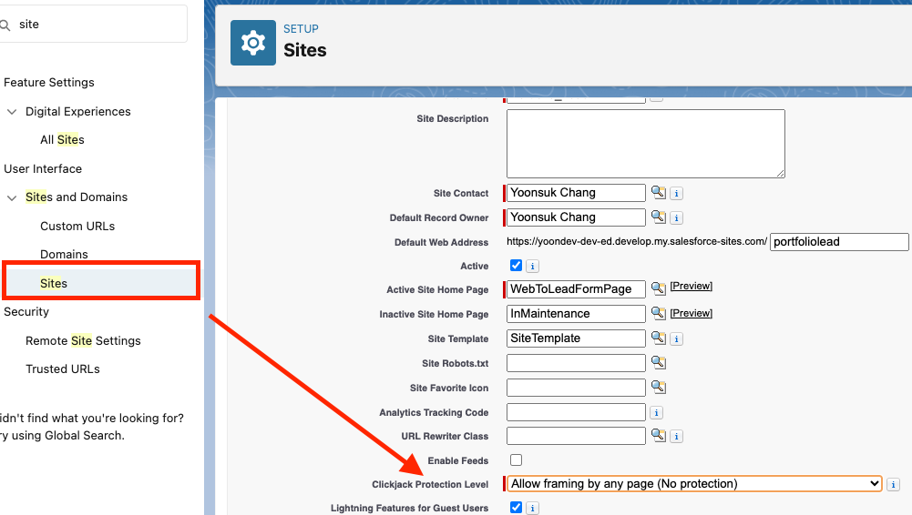 Clickjack Protection Level