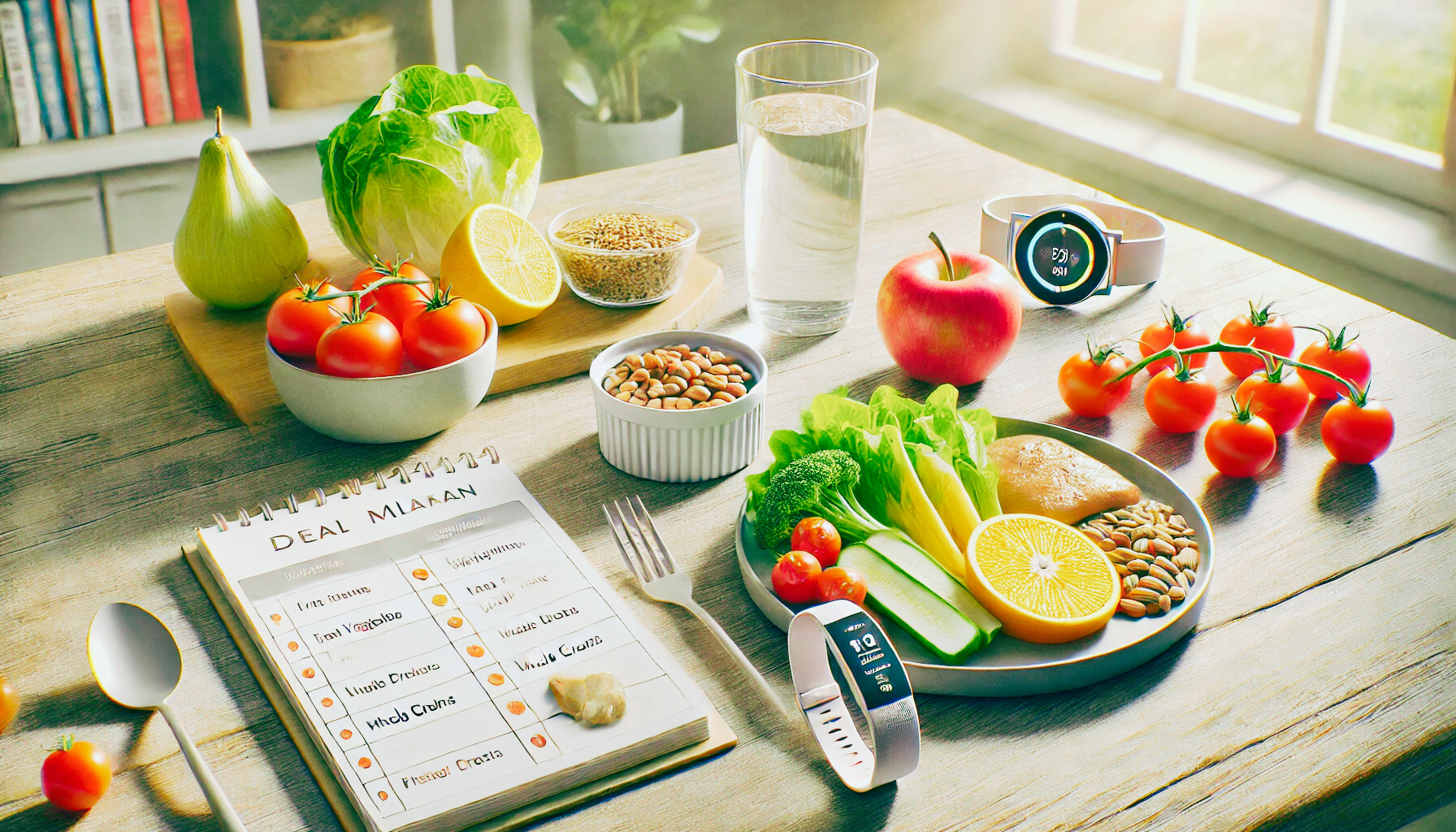 식탁 위에 놓인 식단 관리 음식