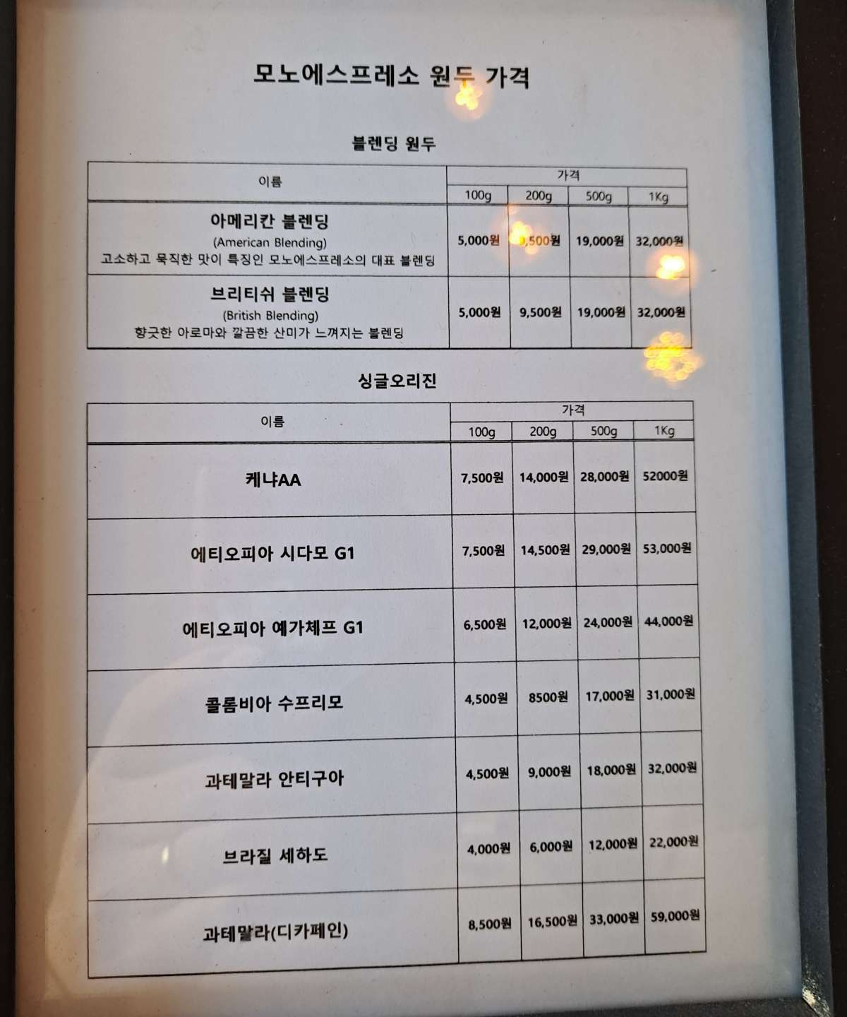 모노 원두가격