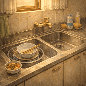 예전 주택 주방에서 음식물을 분리해 처리하던 모습