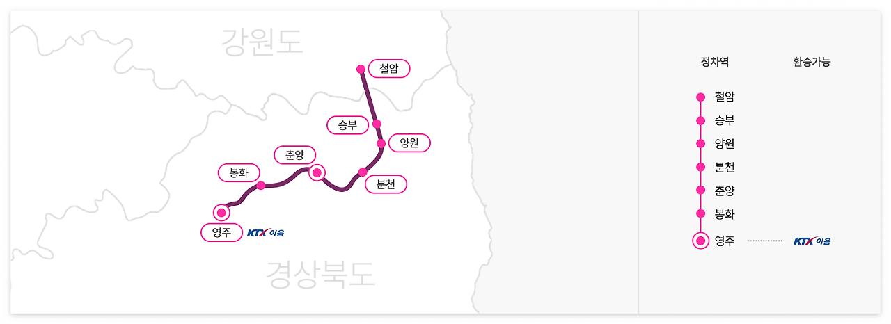 백두대간협곡열차 운행 노선도 이미지 / 출처: 한국철도공사