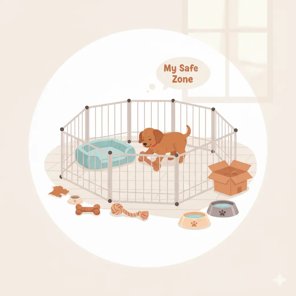 강아지 적응을 돕는 울타리 설치 및 제한된 공간 설정