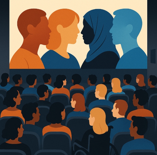 스크린 위에는 서로 다른 인종·성별·정체성을 가진 인물들의 실루엣