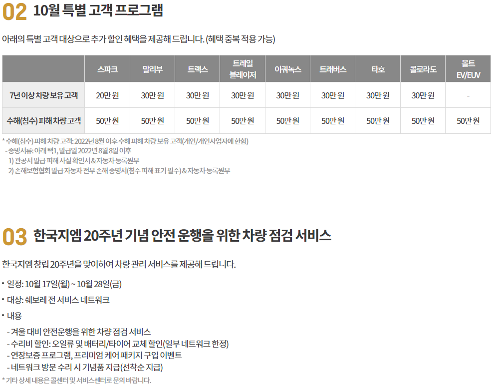 쉐보레 22년 10월 특별 고객 프로그램