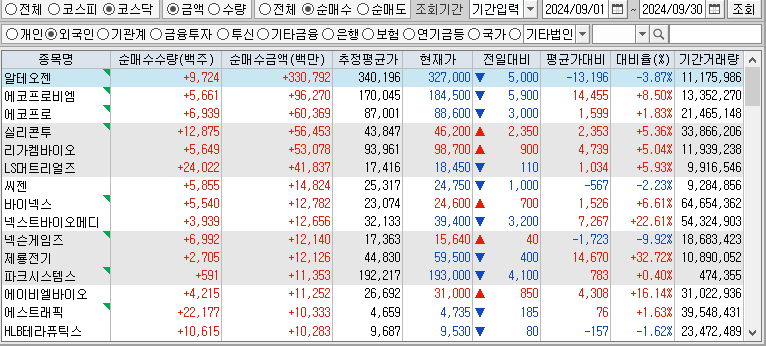 9月 코스닥 외국인 순매수