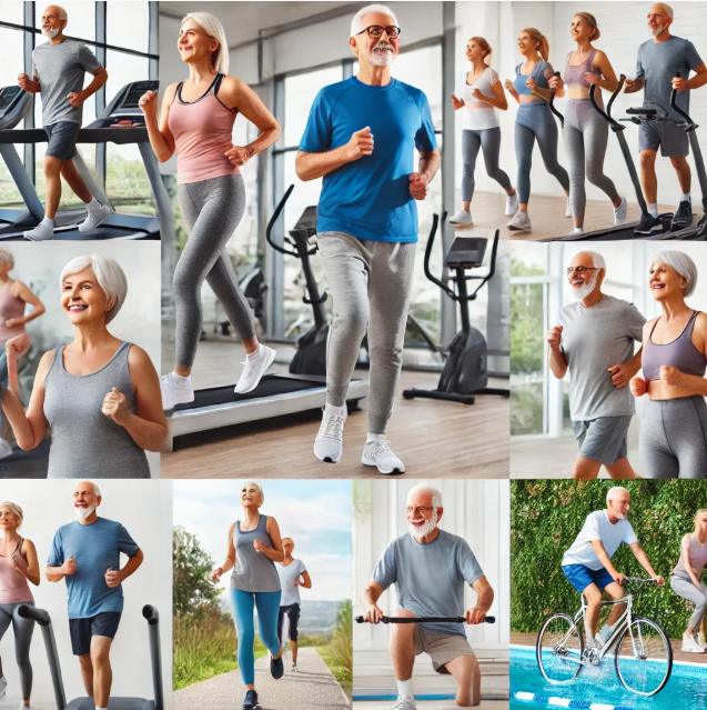 관절 건강 운동을 하는 중년의 사람들