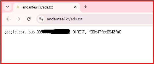 ads.txt 정상 출력 화면 캡처