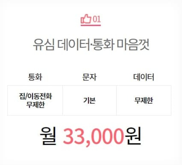 월 33,000원 요금제
