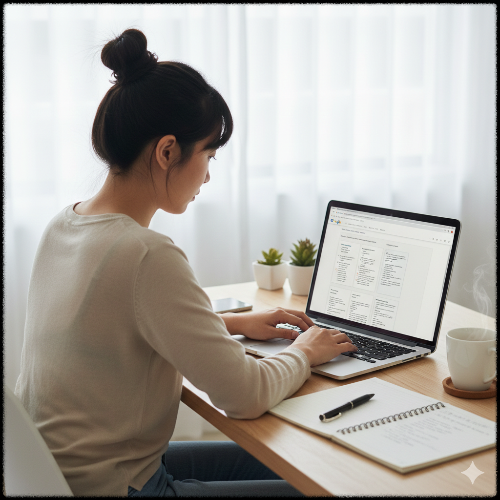 키워드를 문제 해결형 블로그 글 주제로 정리하는 모습