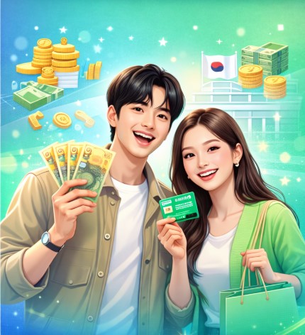 젊은 청년들이 지원금을 받고 기뻐하는 그림