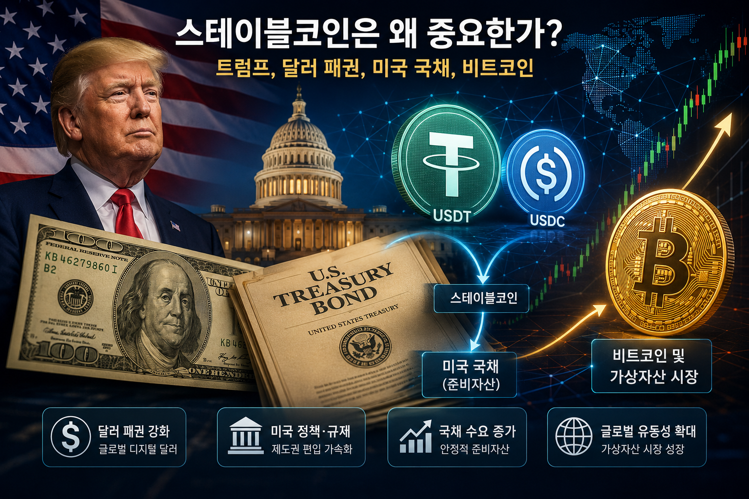 스테이블코인과 달러, 미국 국채, 비트코인 시장