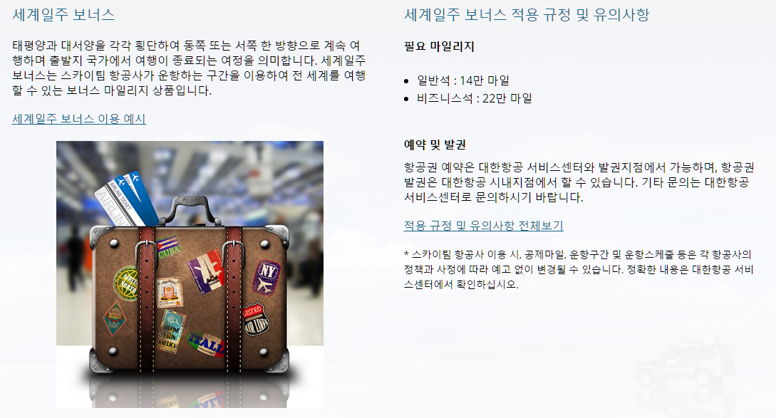 대한항공 마일리지 사용처 요약 정리본13