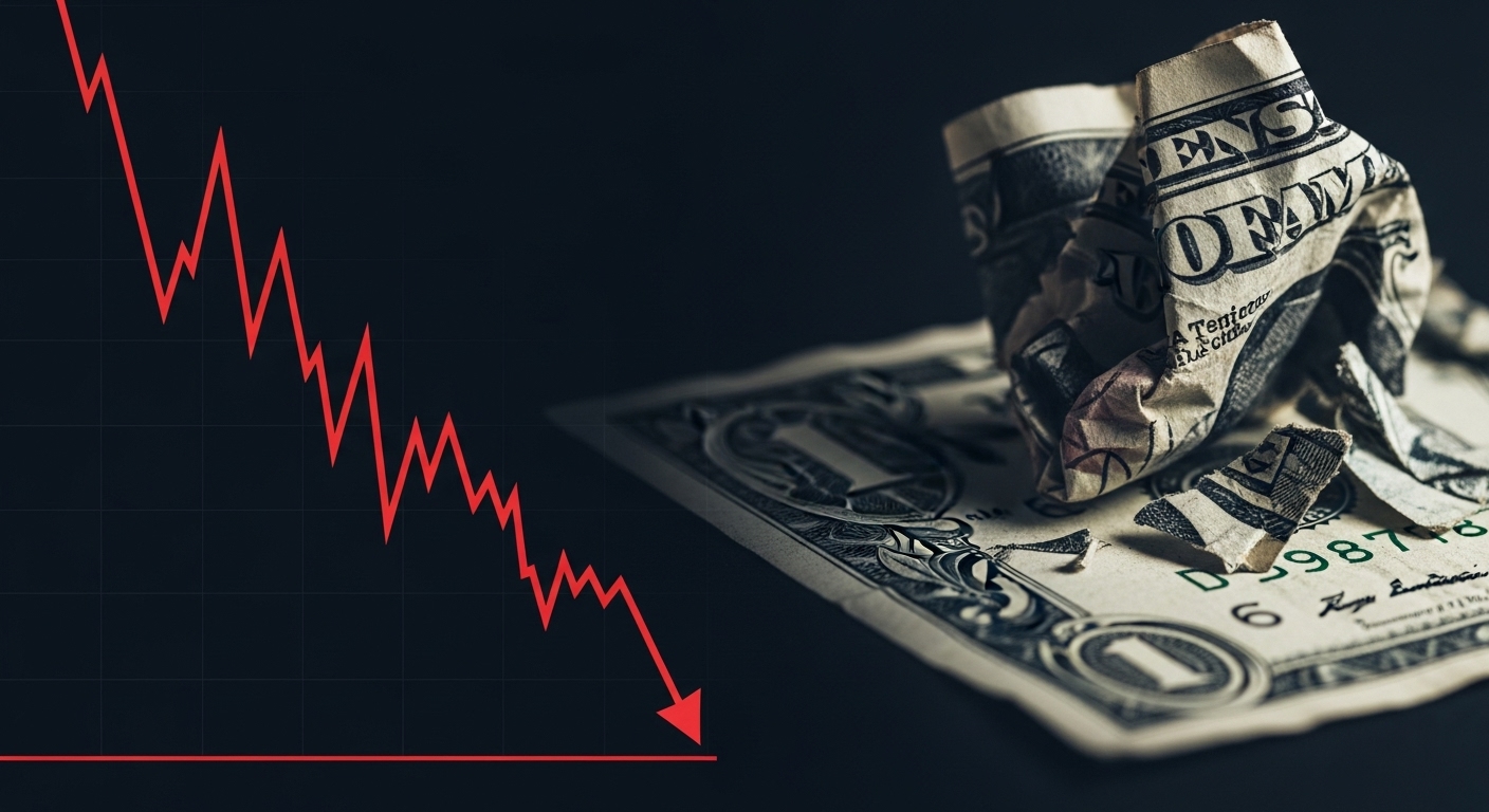 하락하는 주식 시장 그래프와 미국 달러
