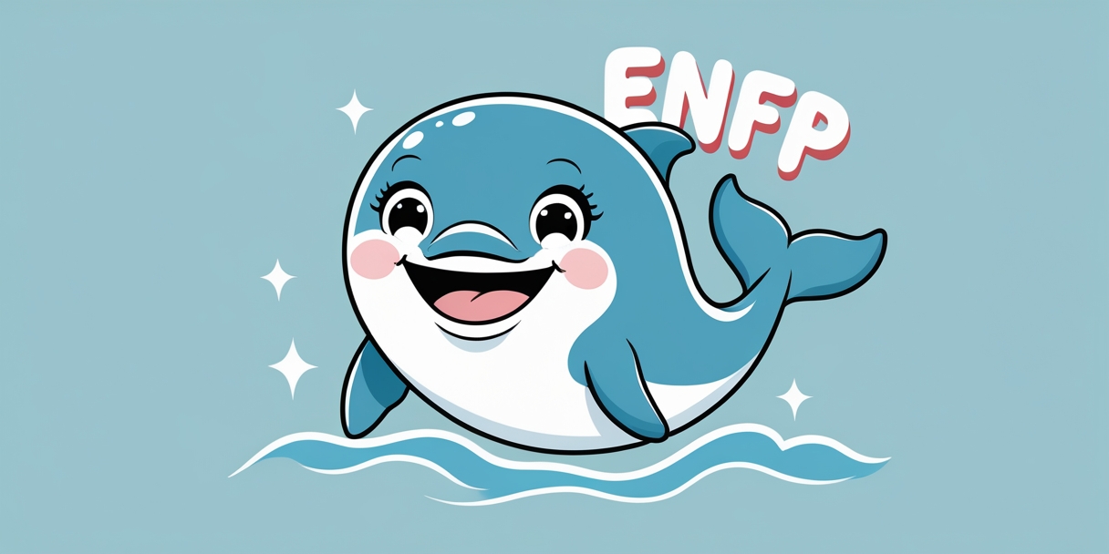 ENFP 캐릭터가 환하게 웃으며 즐거움을 표현하는 일러스트