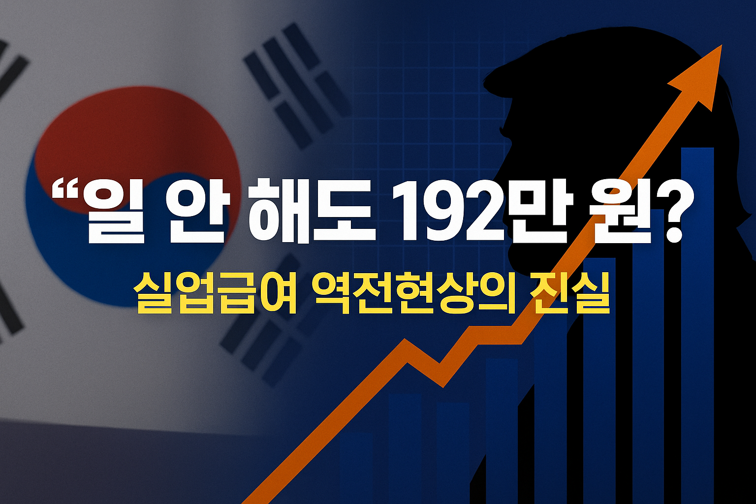 일 안 해도 192만 원?”이라는 문구와 함께 실업급여 역전현상을 강조한 그래픽 썸네일 이미지