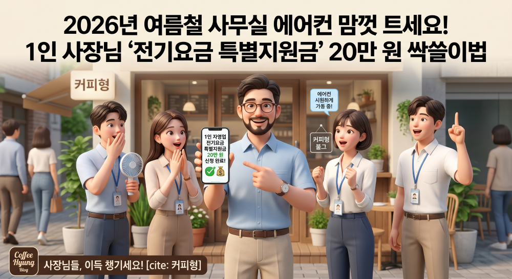 소상공인 전기요금 지원제도를 설명하는 모습의 캐릭터 이미지