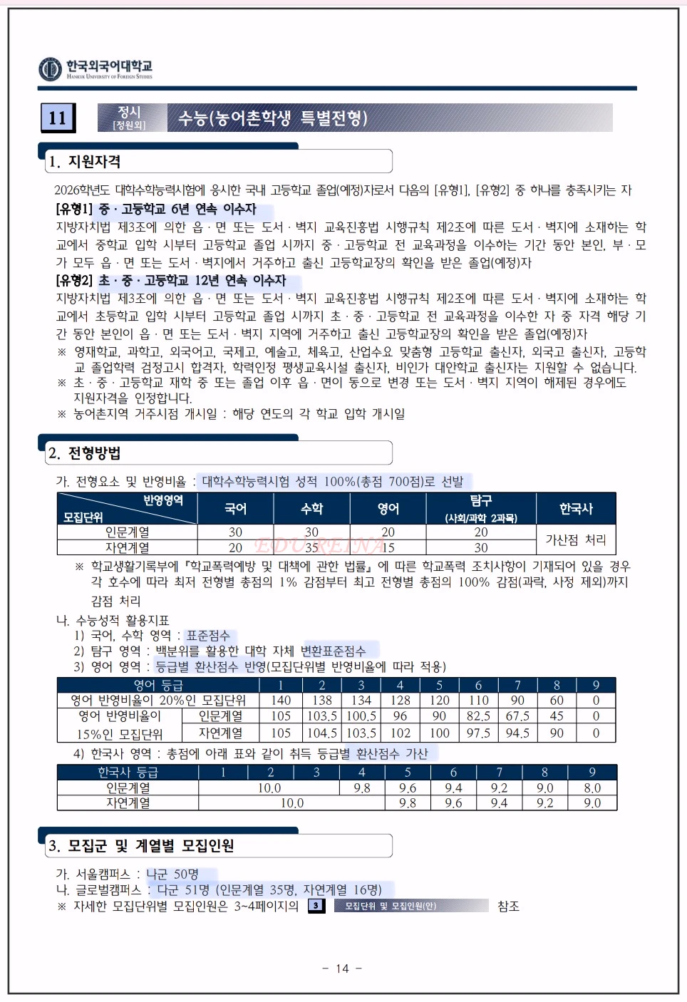 한국외대-2026정시모집-수능-농어촌학생특별전형