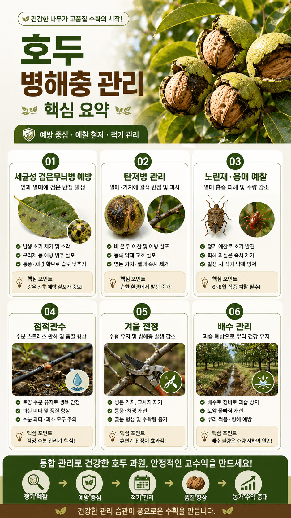 호두 병해충 관리 인포그래픽