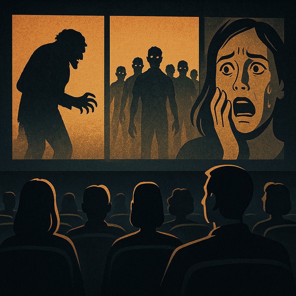호러 영화의 사회적 은유를 표현한 일러스트)