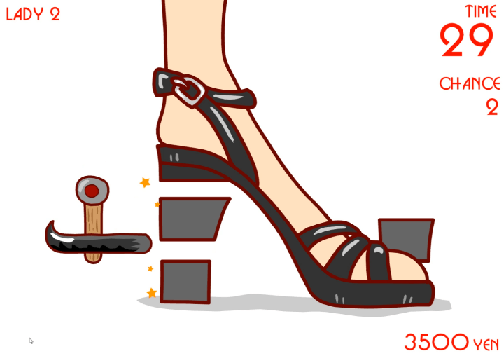 구두굽-빼기-플래시게임-플레이-망치로-구두굽을-빼는-화면