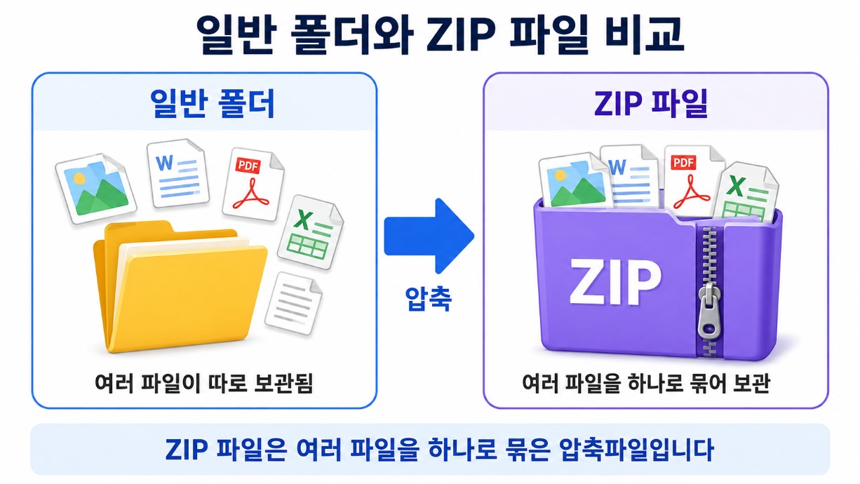 일반 폴더와 ZIP 파일 비교 이미지