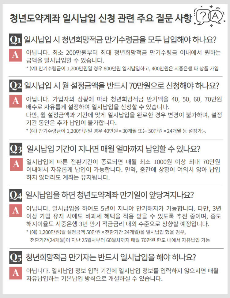 청년도약계좌 일시납 신청 질문사항