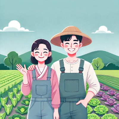웃고있는 농사꾼부부