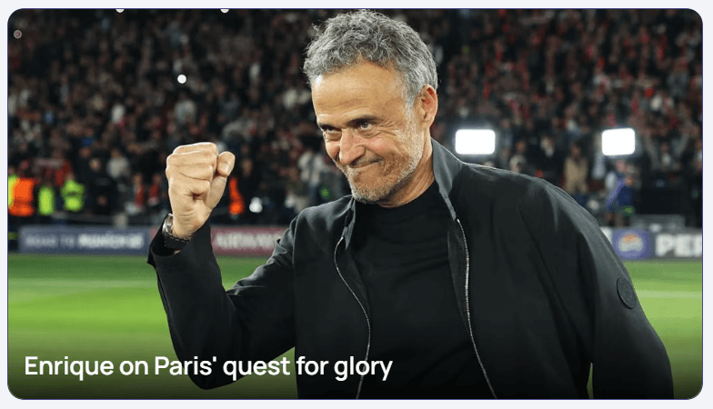 챔피언스리그 공식 홈페이지 PSG감독 루이스 엔리케