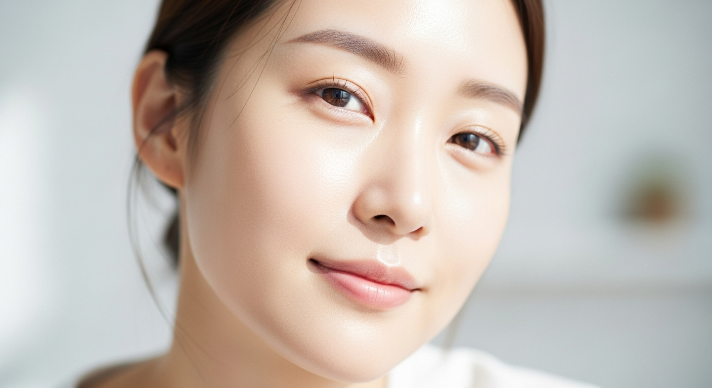 맑고 탄력 있는 피부를 가진 한국 여성의 클로즈업 이미지