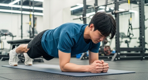 플랭크하는 한국 청년 (정면 각도)