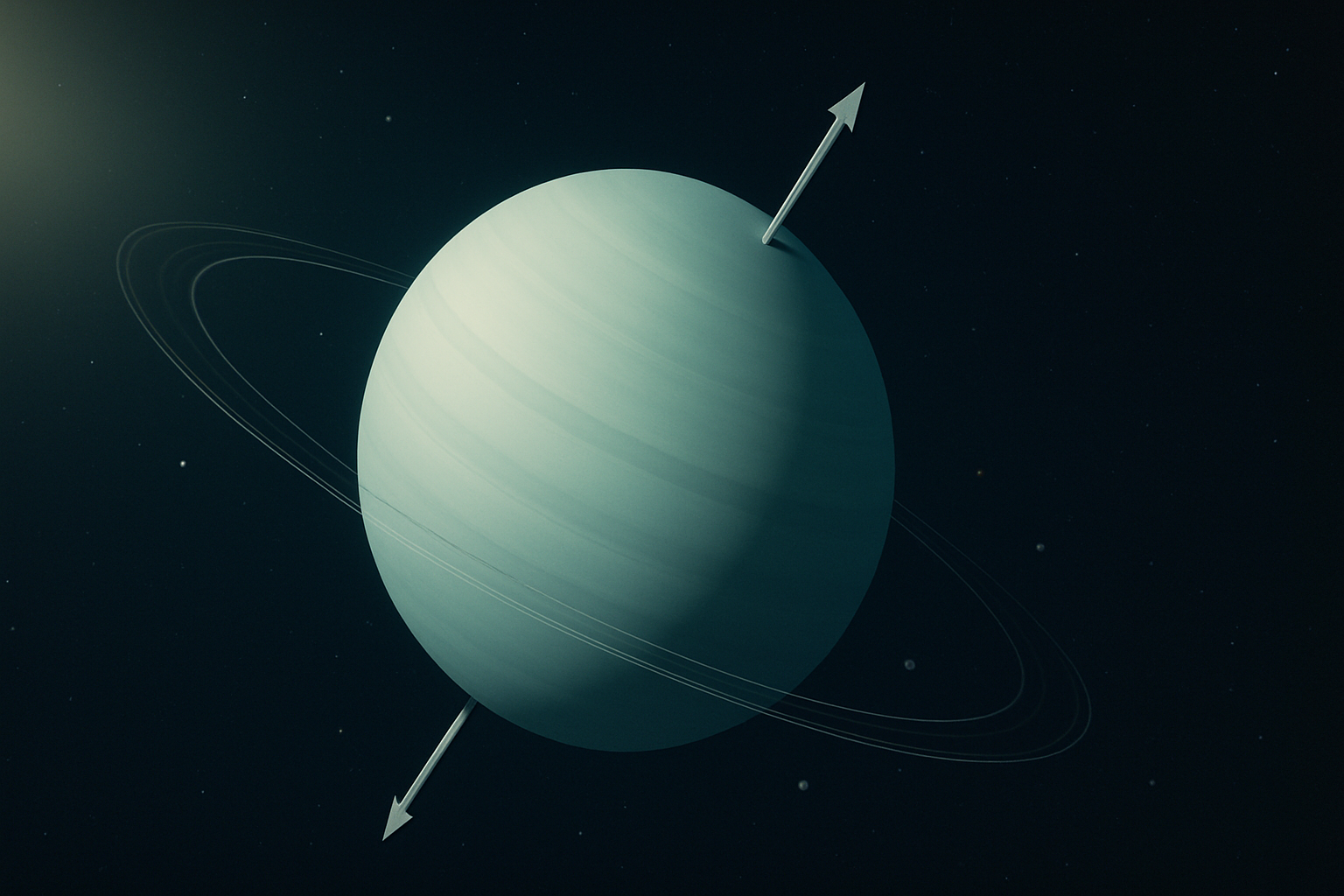 천왕성의 자전축이 기울어진 상태와 그 결과를 단순화해 표현한 이미지