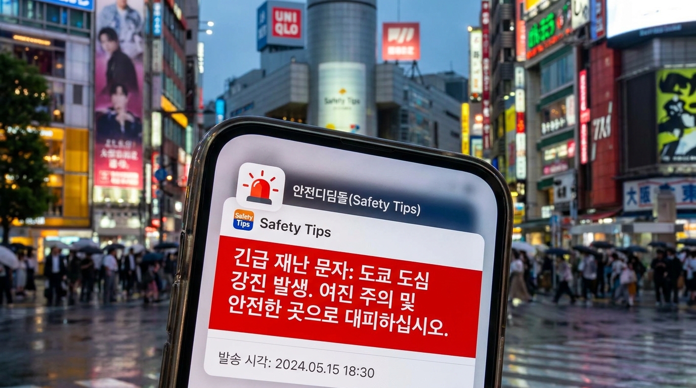 일본 여행 필수 재난 알림 앱 Safety Tips 실행 화면