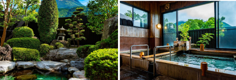 야와라기노사토 야도야 정원안에 있는 노천 개인탕, 실내 대욕장