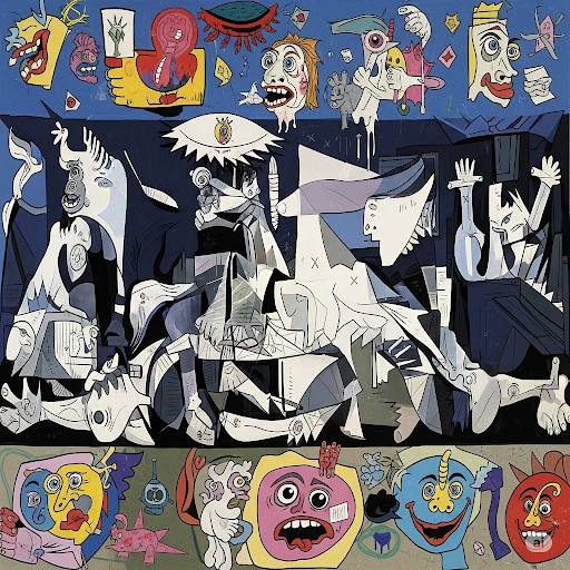 내면의 트라우마로 복잡하고 혼돈스런 감정의 게르니카 패러디