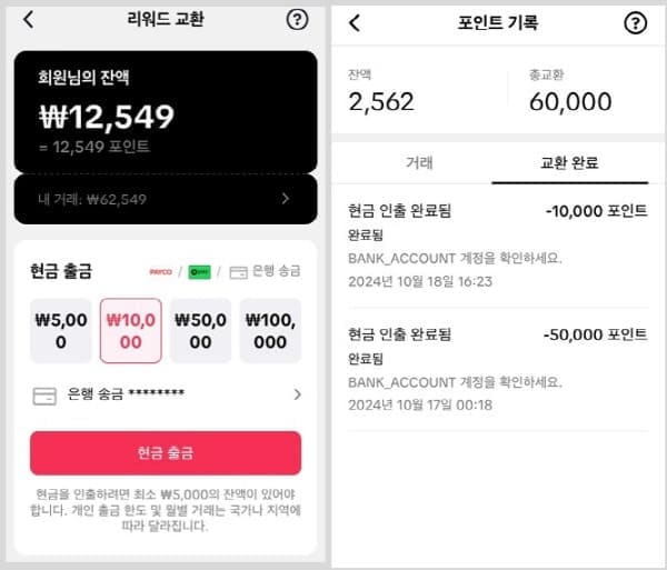 틱톡라이트리워드교환