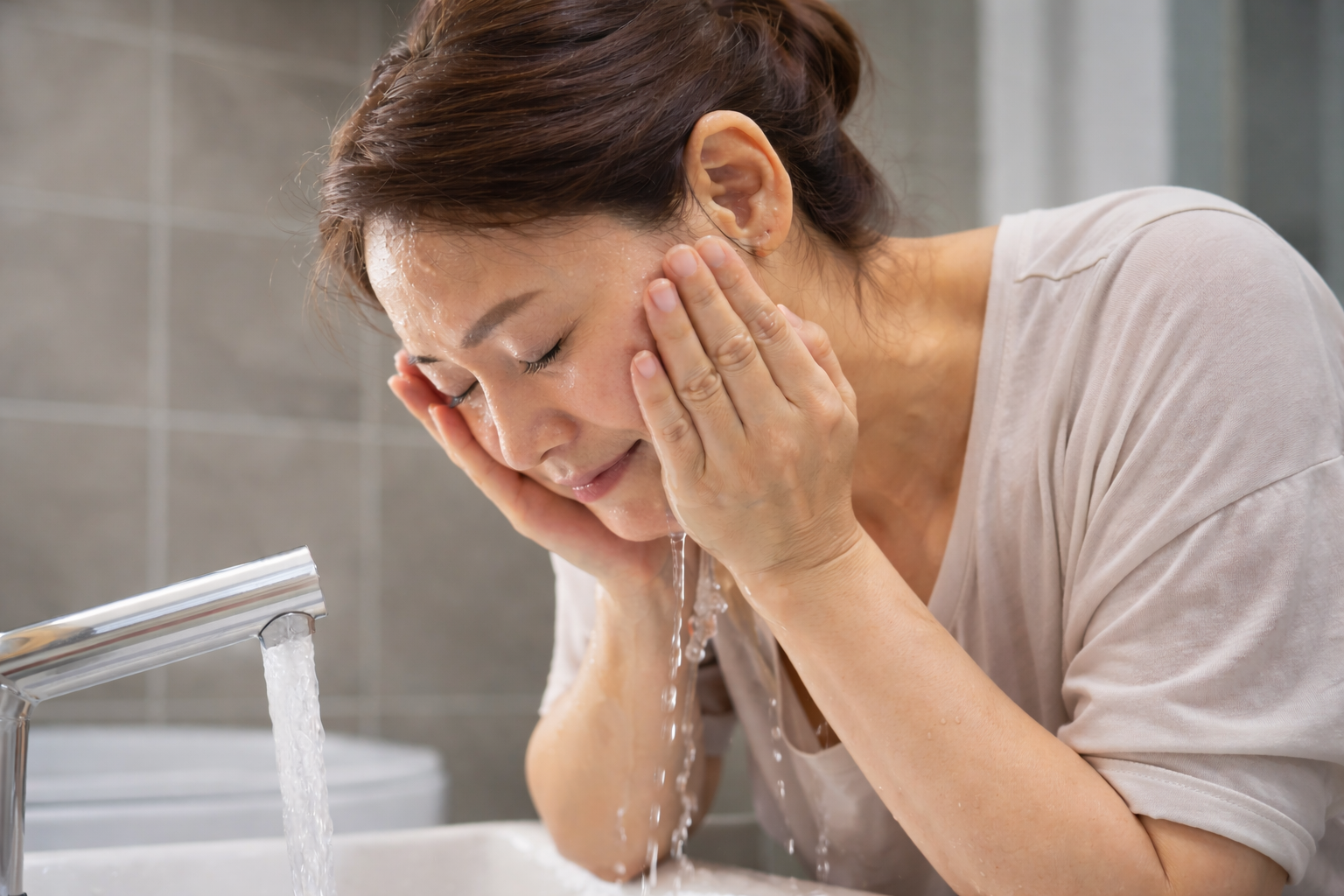 세안하는 중년여성