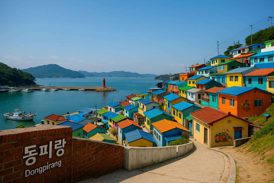 알록달록한 벽화와 바다가 어우러진 통영 동피랑마을 전경, 국내 감성 여행지로 추천