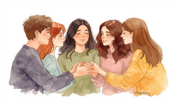 ENFJ 청소년은 따뜻한 배려와 관계의 조화를 추구하며, 친구들과의 소통을 중요하게 여깁니다에 관한 그림입니다