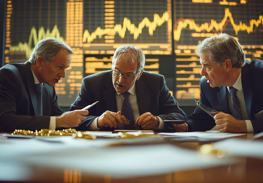 국제 금융 회의에서 투자와 환율을 논의하는 모습