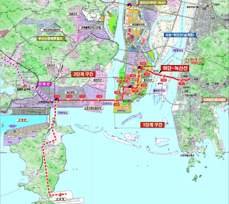 부산도시철도 하단~녹산선, 드디어 첫 삽을 뜨다! 관련 도시철도 노선 지도 이미지