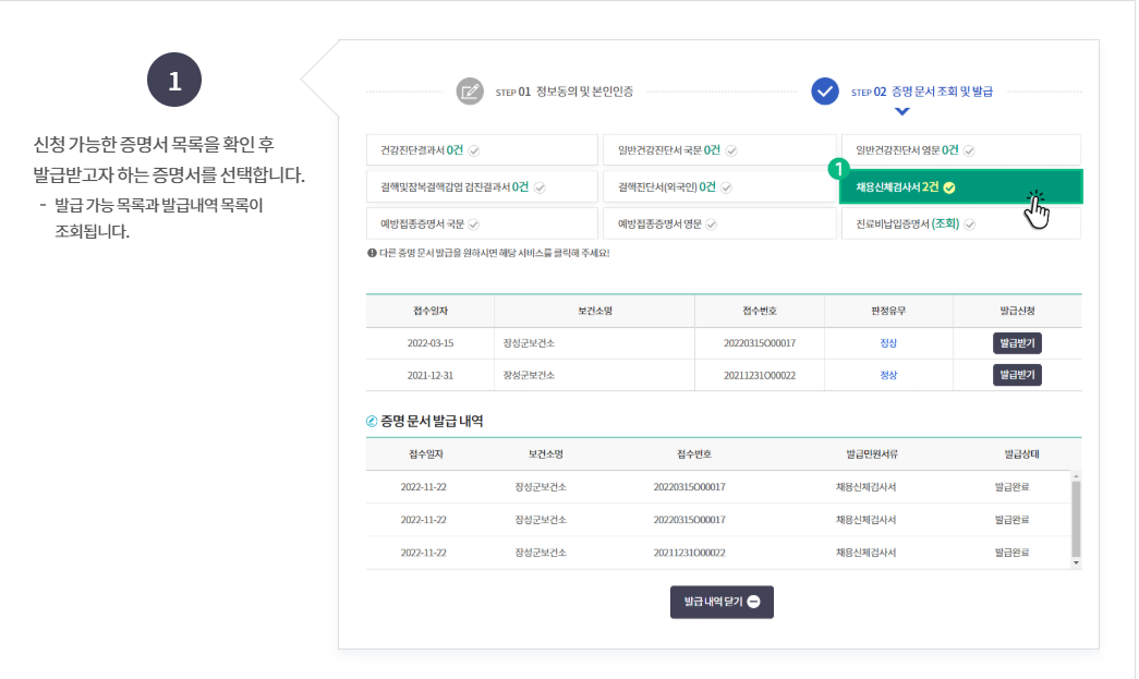 STEP 2. 발급 가능 항목 확인