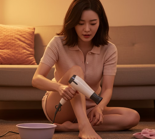 라미실원스 바르기 전 드라이로 발바닥을 말리는 모습 1