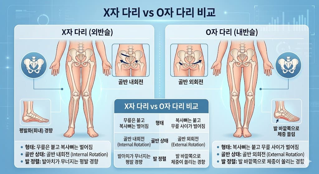 x자다리 o자다리 비교 사진