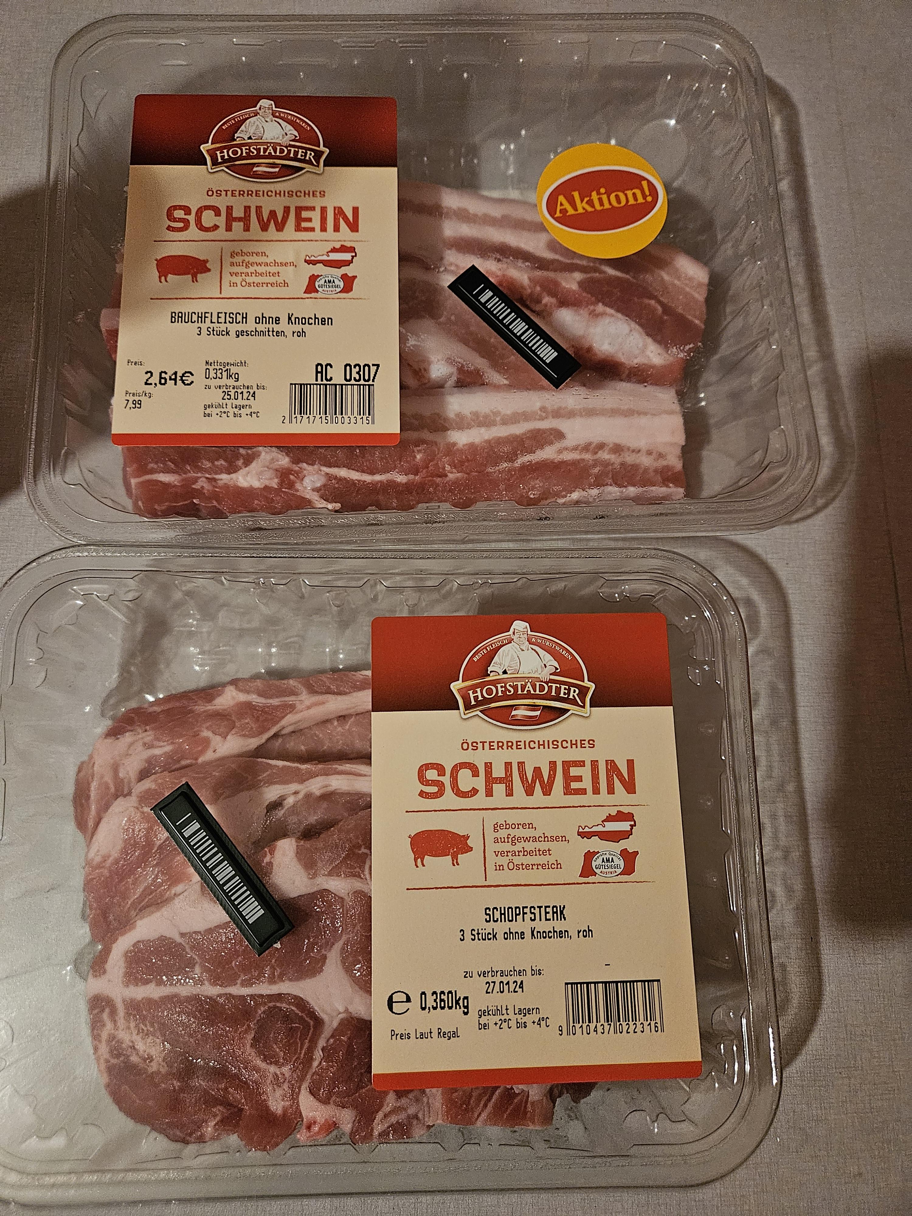 Billa의 목살과 삼겹살