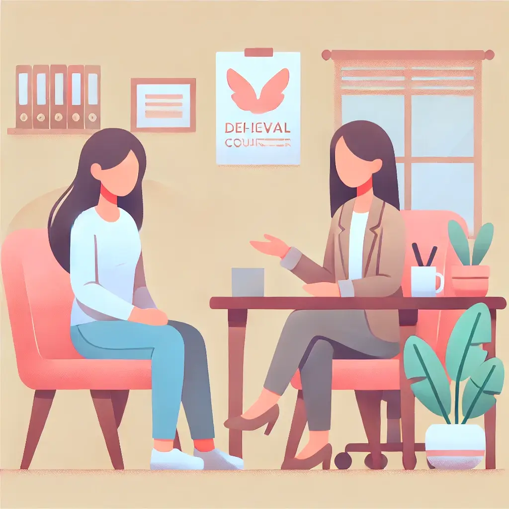 관할 주민센터에서 상담받는 여성 일러스트