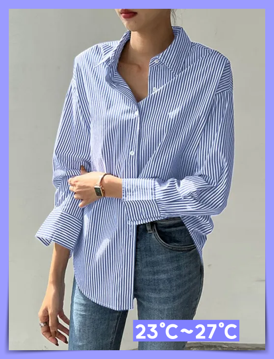 23도 스트라이프 셔츠 옷차림
