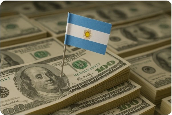 달러 지폐 위 아르헨티나 국기 통화스와프 이미지